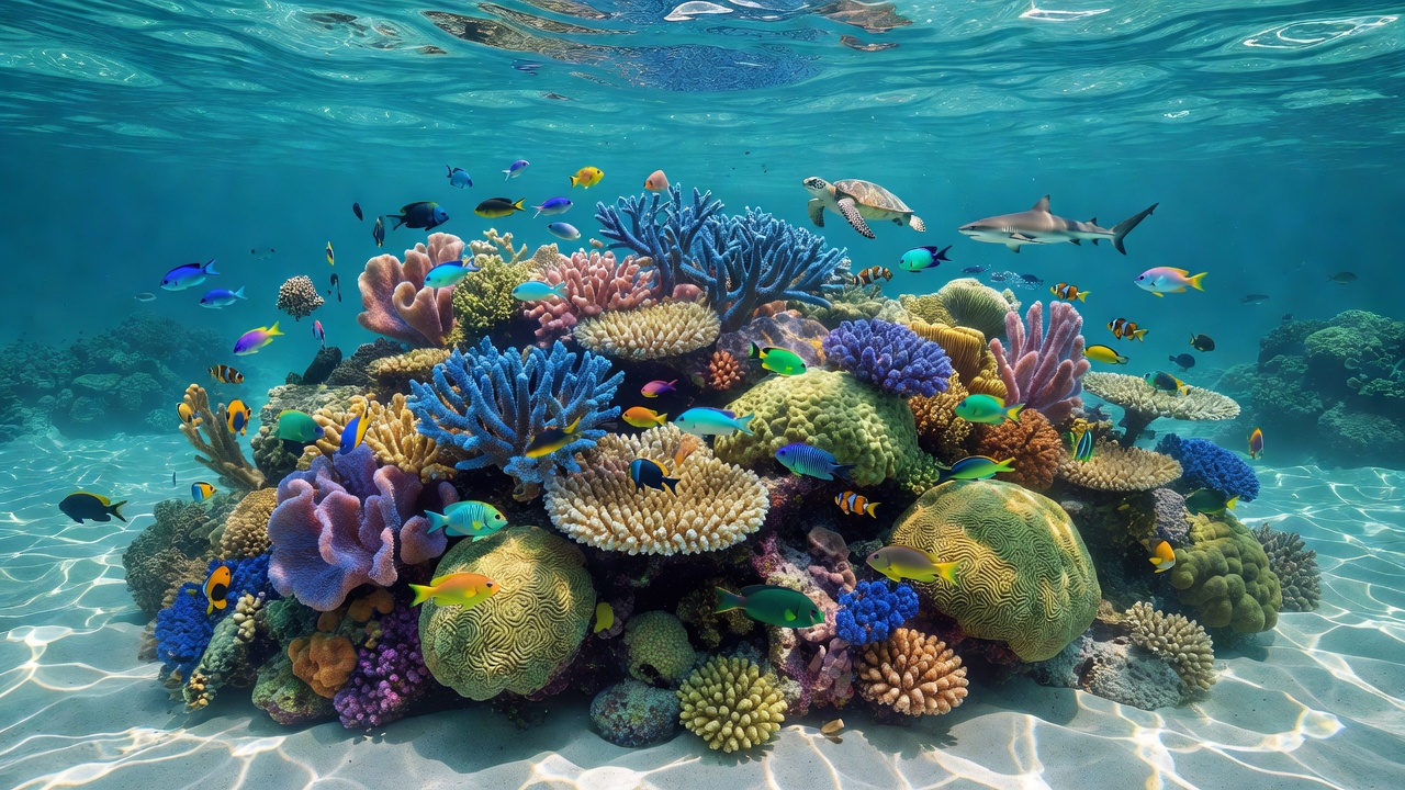 Clear sea water revealing coral reef biodiversity
